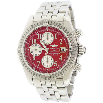 Breitling Evolution Red Dial Chronograph 44MM  Steel Watch A13356