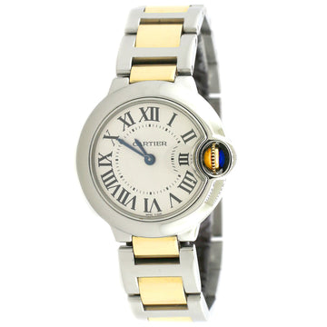 Cartier Ballon Bleu Small 28MM 2-Tone Ladies Watch W/Silver Roman Dial