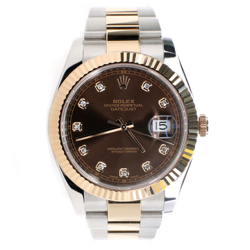 Rolex Datejust 41MM Factory Chocolate Diamond Dial 2-Tone Rose Gold/Steel Oyster Watch 126331 Box Papers