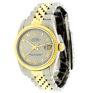 Rolex Datejust Silver Roman Dial Midsize 31mm Womens Jubilee Watch 68273