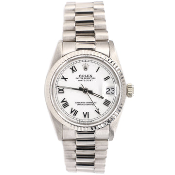 Rolex President Datejust Midsize 31mm White Roman Dial White Gold Watch 68279