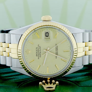 Rolex Datejust 2-Tone 18K Yellow Gold & Stainless Steel Original Champagne Dial 36MM Automatic Mens Jubilee Watch 16013
