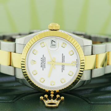 Rolex Datejust Midsize 2-Tone 18K Yellow Gold/Stainless Steel Original White Diamond Dial 31MM Oyster Watch 178273 Box Papers
