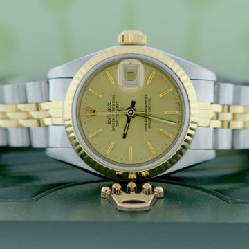 Rolex Datejust Ladies 2-Tone 18K Yellow Gold/Steel Original Champagne Stick Dial 26MM Jubilee Watch 69173