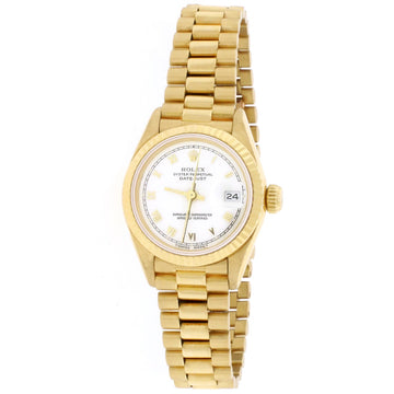 Rolex President Datejust Ladies 18K Yellow Gold 26MM Original White Roman Dial Automatic Watch 69178