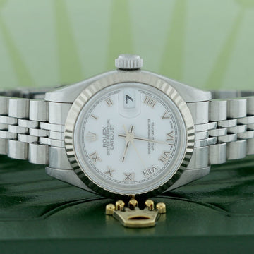 Rolex Datejust Ladies Original White Roman Dial Gold Fluted Bezel 26MM Automatic Stainless Steel Jubilee Watch 69174