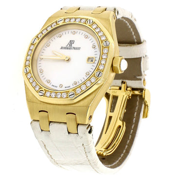 Audemars Piguet Royal Oak Lady 18K Yellow Gold Factory White Mother of Pearl Diamond Dial/Bezel 33mm Watch 67601BA.ZZ.D012CR.03