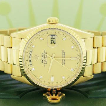 Rolex President Day Date Factory Champagne Diamond Dial 18K Yellow Gold 36MM Automatic Mens Watch 18038 Box Papers