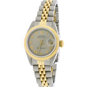 Rolex Datejust Ladies 2-Tone 18K Yellow Gold/Steel 26MM Original Rhodium Roman Dial Jubilee Watch 69173