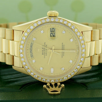 Rolex President Day-Date 18K Yellow Gold 36MM Automatic Mens Watch 18038 w/Champagne Diamond Dial & Bezel