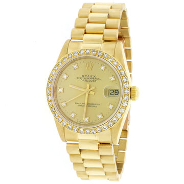 Rolex President Midsize 18K Yellow Gold Factory Diamond Dial 31MM Automatic Watch w/Diamond Bezel 68278