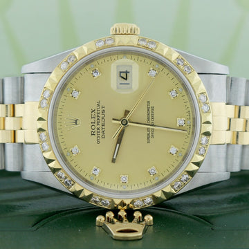 Rolex Datejust 2-Tone Yellow Gold/Stainless Steel Factory Champagne Diamond Dial 36MM Jubilee Watch 16233 w/Diamond Bezel