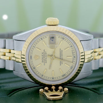 Rolex Datejust Ladies 2-Tone Yellow Gold/Steel Original Champagne Stick Dial 26MM Jubilee Watch 69173