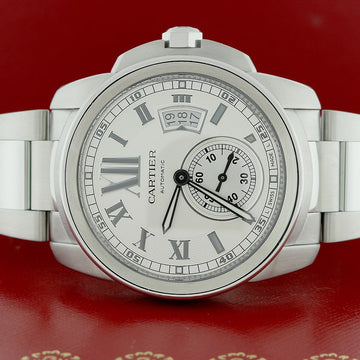 Calibre de Cartier 42MM Silver Roman Dial Automatic Stainless Steel Mens Watch W7100015