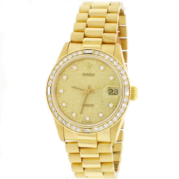 Rolex President Midsize 18K Gold Factory Jubilee Diamond Dial 31MM Automatic Watch 68278 w/Custom Bezel