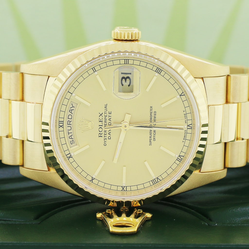 President Watch Rolex President Day-Date 18K Yellow Gold Factory Champagne Stick Dial