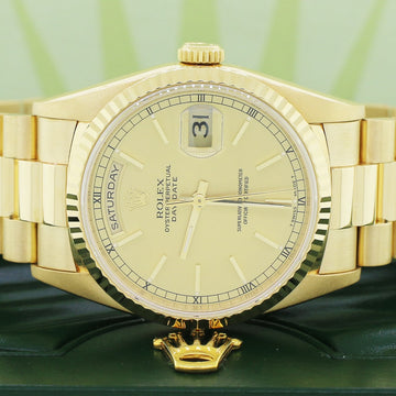 Rolex President Day-Date 18K Yellow Gold Factory Champagne Stick Dial Double Quick 36MM Automatic Mens Watch 18238