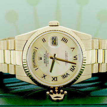 Rolex President Day-Date 18K Yellow Gold Factory MOP Roman Dial 36MM Automatic Mens Watch 118238