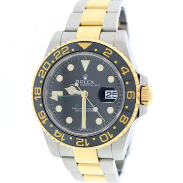 Rolex GMT-Master II 2-Tone Yellow Gold & Stainless Steel Black Ceramic Bezel Automatic Mens Oyster Watch 116713