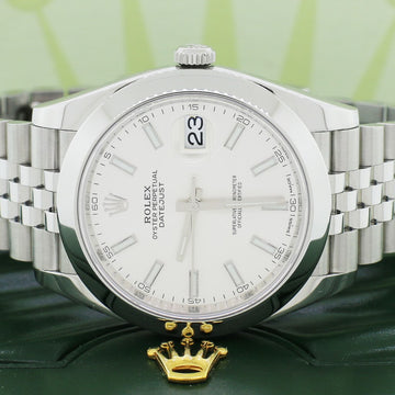 Rolex Datejust 41 Automatic SS Mens Jubilee Watch w/Silver Index/Smooth Bezel w/Box&Papers