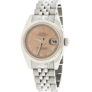 Rolex Datejust Ladies Original Silver Jubilee Salmon Roman Dial White Gold Bezel 26MM Steel Watch 179174
