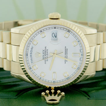Rolex President Day-Date 18K Yellow Gold Factory Diamond Dial 36mm Automatic Mens Watch 118238