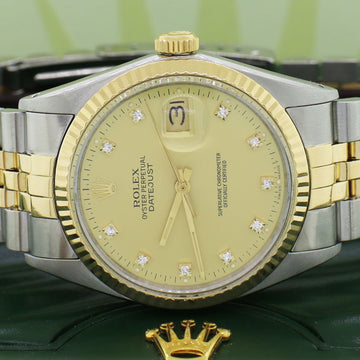 Rolex Datejust 2-Tone 18K Yellow Gold & Stainless Steel Factory Champagne Diamond Dial 36MM Automatic Mens Jubilee Watch 16013