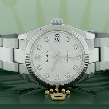 Rolex Datejust Midsize Original Silver Jubilee Diamond Dial White Gold Fluted Bezel 31mm Automatic Steel Oyster Watch 178274