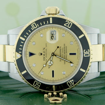 Rolex Submariner 2-Tone 18K Yellow Gold/Steel Original Serti Diamond Dial 40mm Mens Oyster Watch 16613