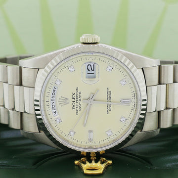 Rolex President Day-Date 18K White Gold Factory Diamond Dial 36MM Double-Quick Automatic Mens Watch 18239