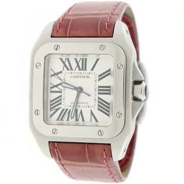 Cartier Santos 100 Midsize Silver Roman Dial Automatic Stainless Steel Watch W20106X8