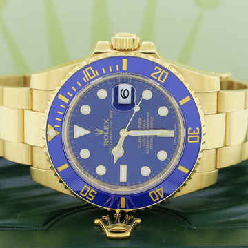 Rolex Submariner Date 18K Yellow Gold Blue Ceramic Bezel/Dial 40MM Automatic Mens Oyster Watch 116618