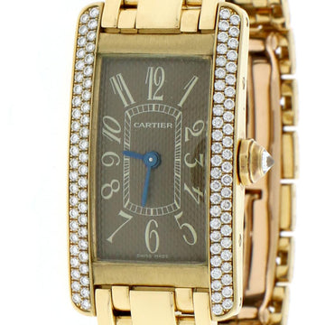 Cartier Tank Americaine 18K Yellow Gold Factory Diamond Bezel Chocolate Arabic Dial 19MM Ladies Watch 1710