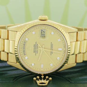 Rolex President Day-Date 18K Yellow Gold Factory Champagne Diamond Dial 36MM Automatic Mens Watch 18238