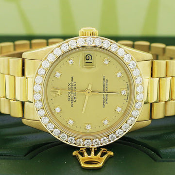 Rolex President Datejust Midsize 31mm 18K Yellow Gold Factory Diamond Dial w/1.52ct Diamond Bezel 68278