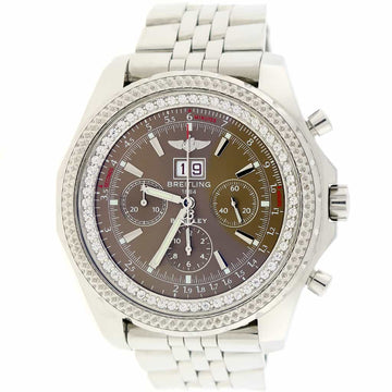Breitling Bentley 6.75 Chronograph 49MM Chocolate Index Dial Big Date Automatic Watch A44362 w/Inner Diamond Bezel