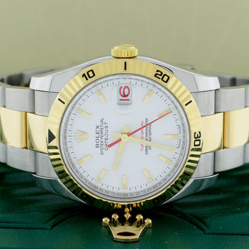 Rolex Datejust Thunderbird Turnograph 2-Tone 18K Yellow Gold & Stainless Steel Original White Index Dial 36MM Oyster Watch 116263