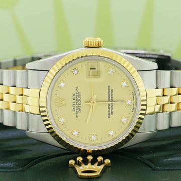 Rolex Datejust 2-Tone Yellow Gold/Steel Jubilee Factory Champagne Diamond Dial Midsize 31mm 68273