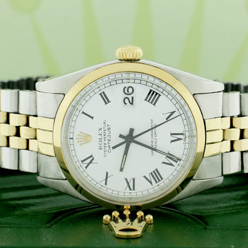 Rolex Datejust 2-Tone Vintage Yellow Gold & Stainless Steel Factory White Dial 36MM Automatic Mens Watch 1603