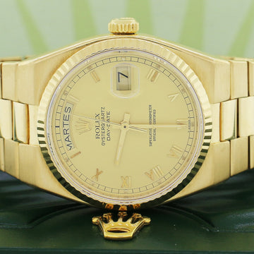 Rolex President Day-Date Oysterquartz 18K Yellow Gold Factory Champagne Roman Dial 36MM Mens Watch 19018