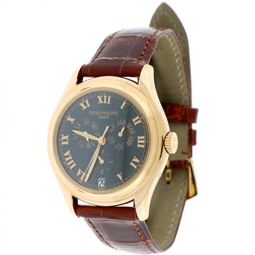 Patek Philippe Calatrava 18K Rose Gold Annual Calendar 37MM Black Roman Dial Watch 5035R