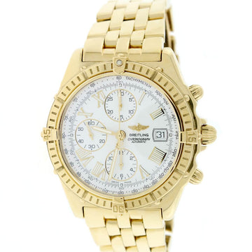 Breitling Windrider Crosswind 18K Yellow Gold 43MM White Roman Dial Chronograph Automatic Mens Watch K13055