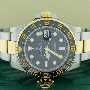 Rolex GMT-Master II 2-Tone Yellow Gold & Stainless Steel Black Ceramic Bezel Automatic Mens Oyster Watch 116713