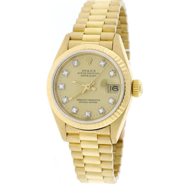 Rolex President Datejust Ladies 18K Yellow Gold 26MM Original Champagne Diamond Dial Automatic Watch 69178