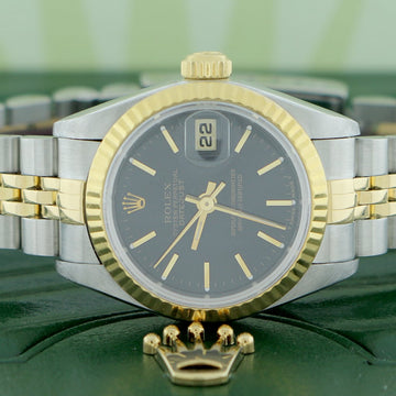 Rolex Datejust Ladies 2-Tone 18K Yellow Gold/Steel 26MM Original Black Stick Dial Jubilee Watch 69173