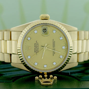 Rolex President Datejust Midsize 18K Yellow Gold Diamond Dial 31MM Automatic Watch 68278