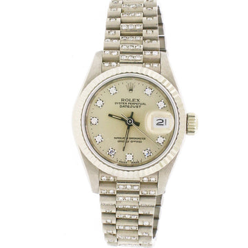 Rolex Datejust Factory Diamond Dial 18K White Gold 26mm President Watch 69179