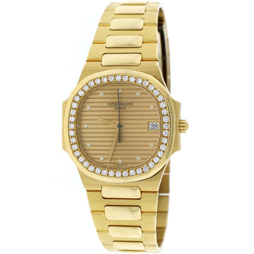 Patek Philippe Nautilus 18K Yellow Gold Factory Champagne Diamond Dial/Bezel 30MM Automatic Ladies Watch 3900/3J