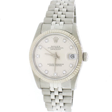 Rolex Datejust 31mm Midsize Diamond Dial 18K White Gold fluted bezel Automatic Jubilee Watch 68274