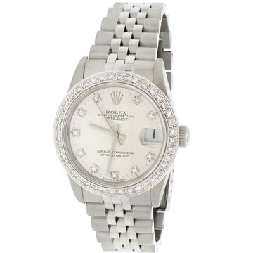 Rolex SS 31mm Factory Diamond Dial Automatic Jubilee Watch 68274 w/Custom Diamond Bezel